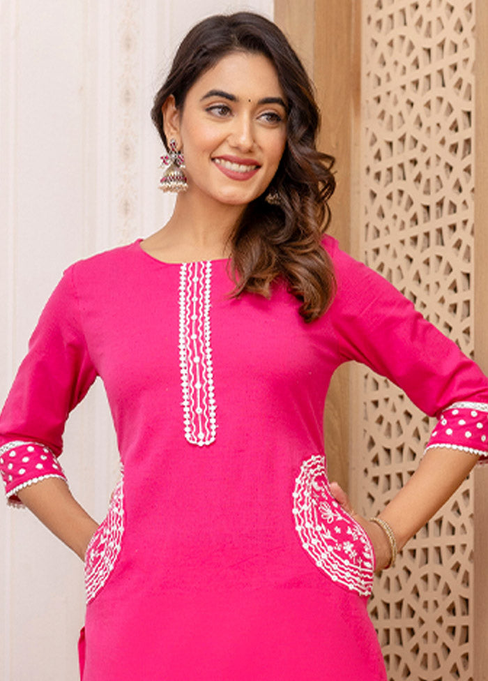 2 Pc Pink Readymade Cotton Kurti Set