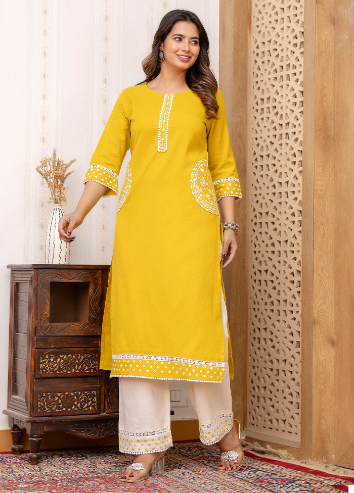 2 Pc Yellow Readymade Cotton Kurti Set