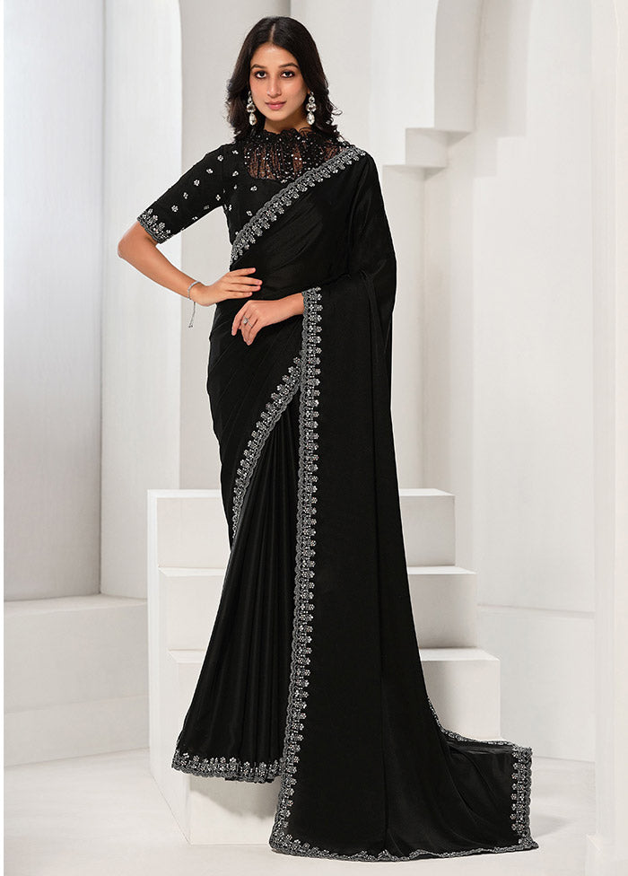 Black Crepe Silk Saree With Blouse Piece