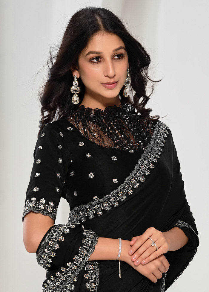 Black Crepe Silk Saree With Blouse Piece