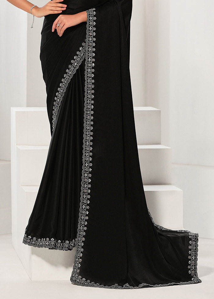 Black Crepe Silk Saree With Blouse Piece