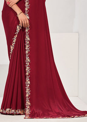 Maroon Georgette Saree With Blouse Piece