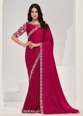 Pink Crepe Silk Saree With Blouse Piece