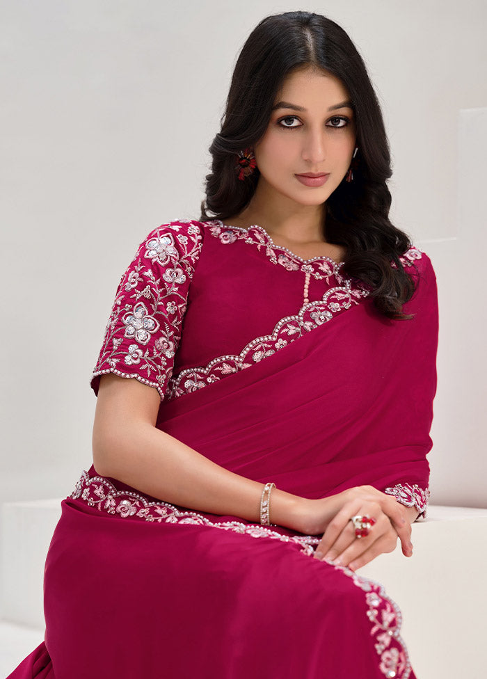 Pink Crepe Silk Saree With Blouse Piece