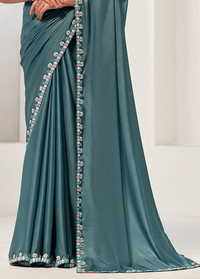 Sea Green Crepe Silk Saree With Blouse Piece