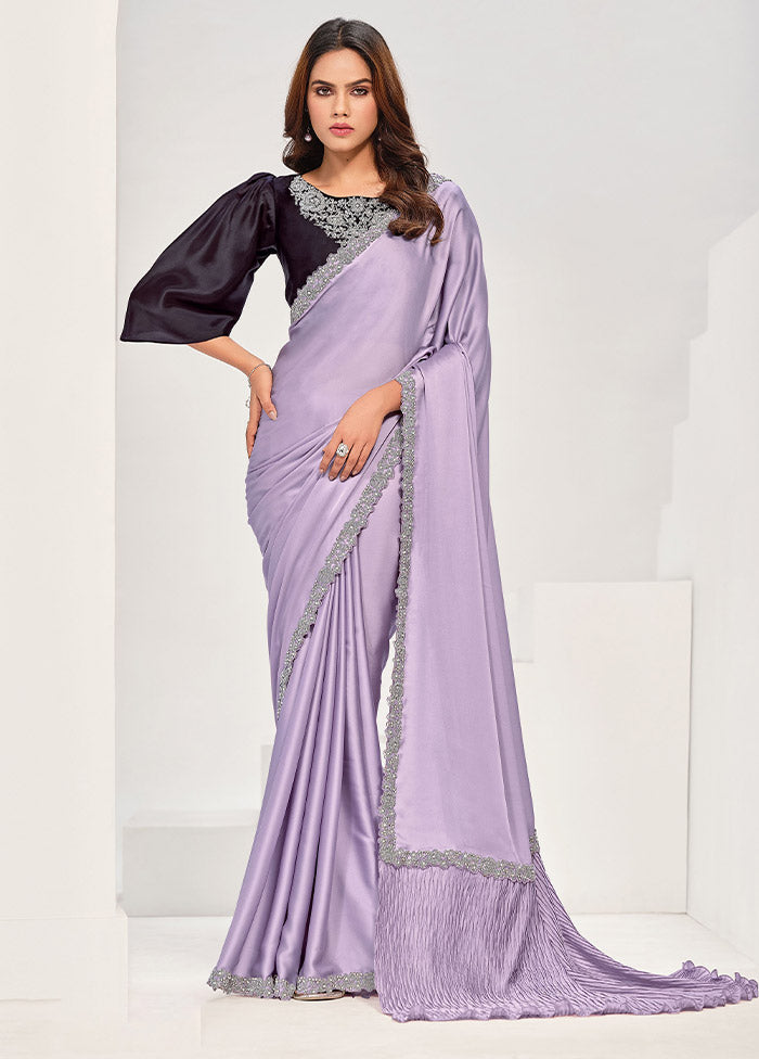 Lavender Crepe Silk Saree With Blouse Piece