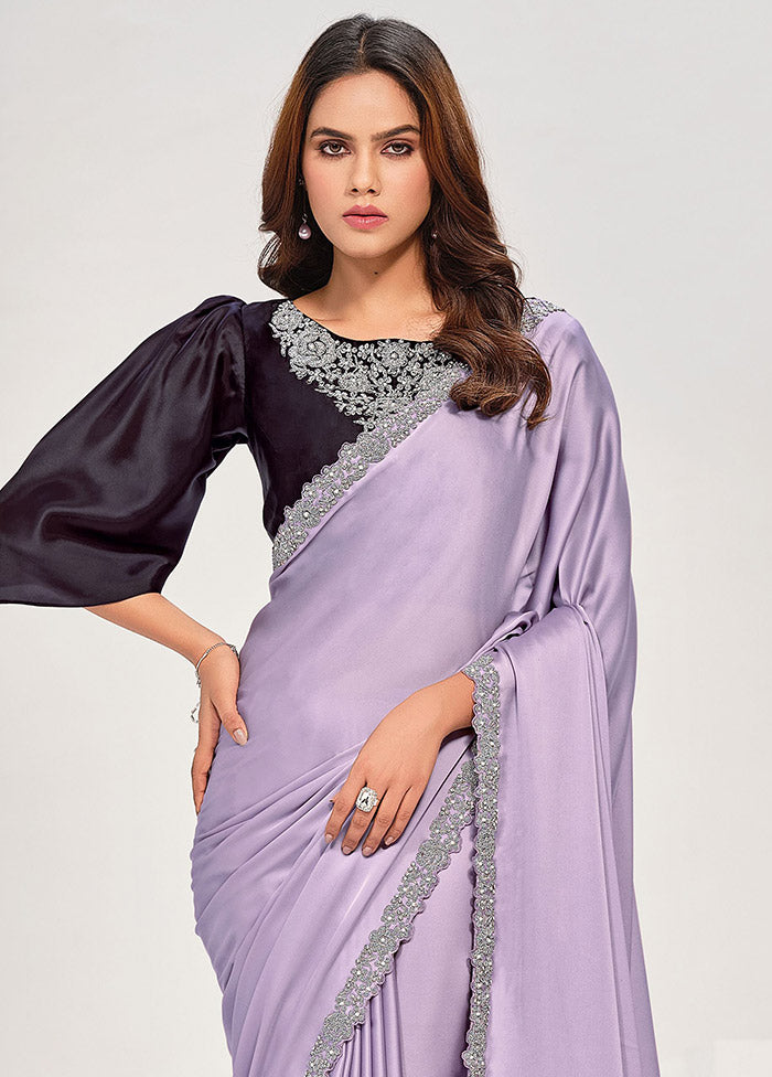 Lavender Crepe Silk Saree With Blouse Piece