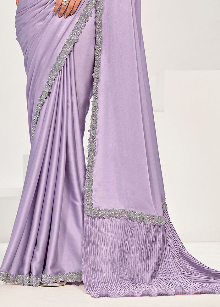 Lavender Crepe Silk Saree With Blouse Piece