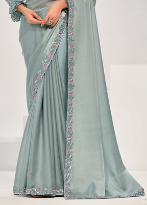 Sea Green Crepe Silk Saree With Blouse Piece