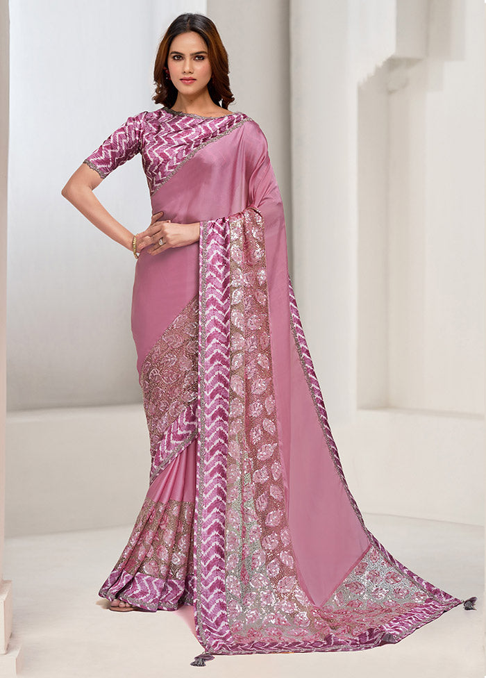 Pink Georgette Saree With Blouse Piece