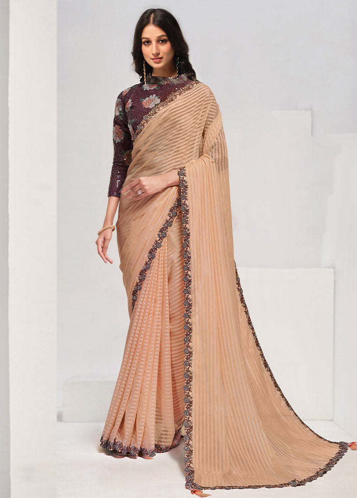 Peach Georgette Saree With Blouse Piece