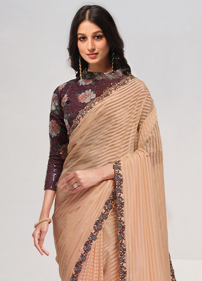 Peach Georgette Saree With Blouse Piece