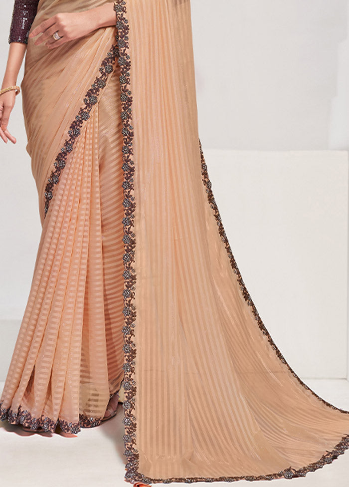 Peach Georgette Saree With Blouse Piece