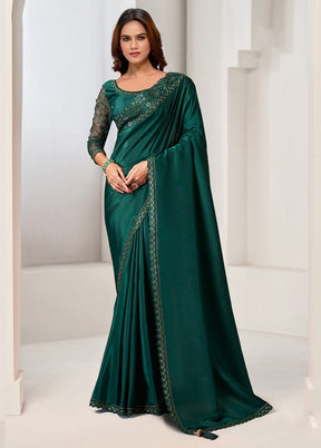 Green Crepe Silk Saree With Blouse Piece