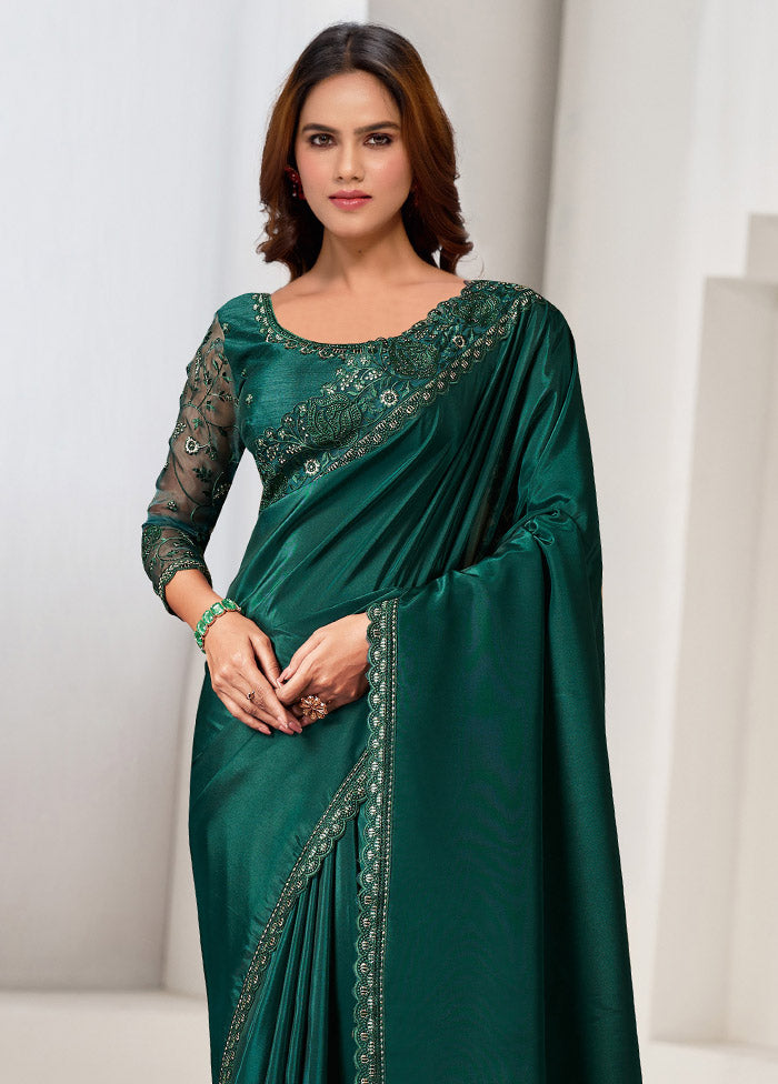 Green Crepe Silk Saree With Blouse Piece