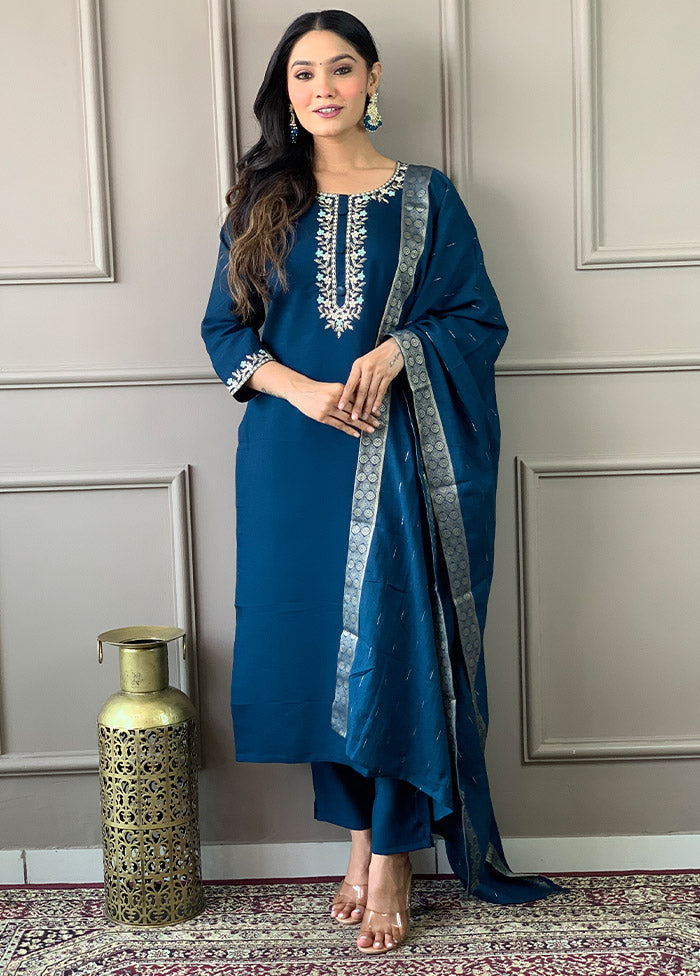 3 Pc Blue Readymade Viscose Suit Set