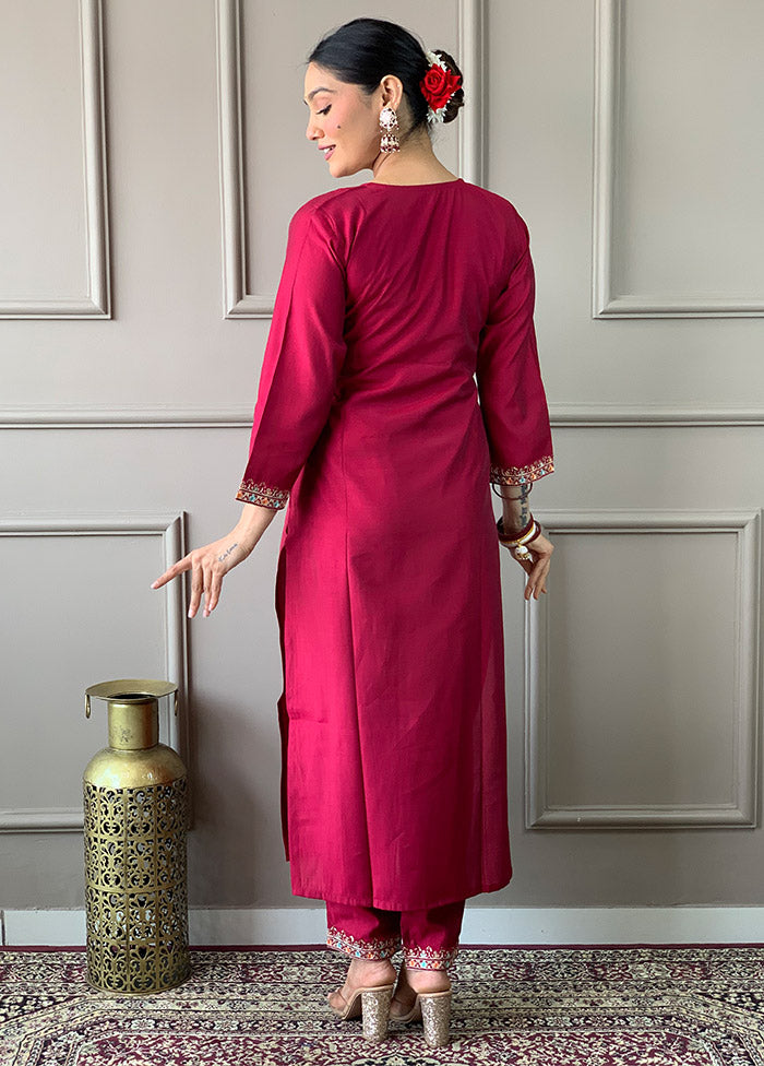 3 Pc Red Readymade Viscose Suit Set