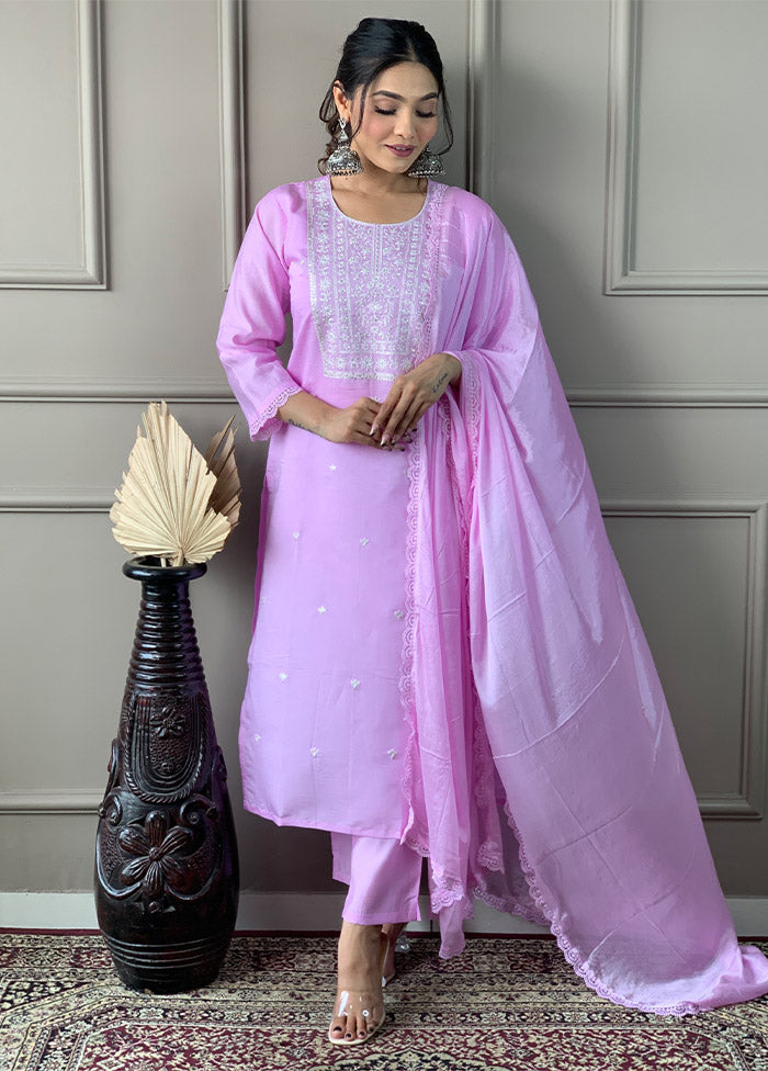 3 Pc Pink Readymade Viscose Suit Set