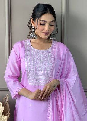 3 Pc Pink Readymade Viscose Suit Set