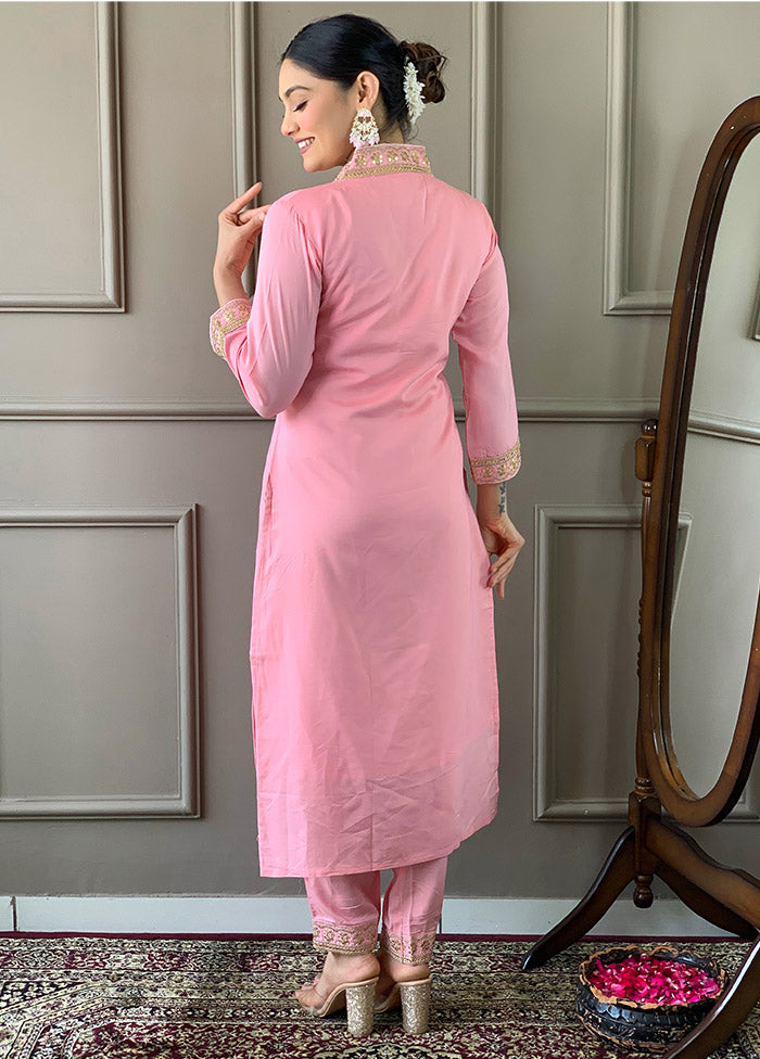 3 Pc Pink Readymade Viscose Suit Set