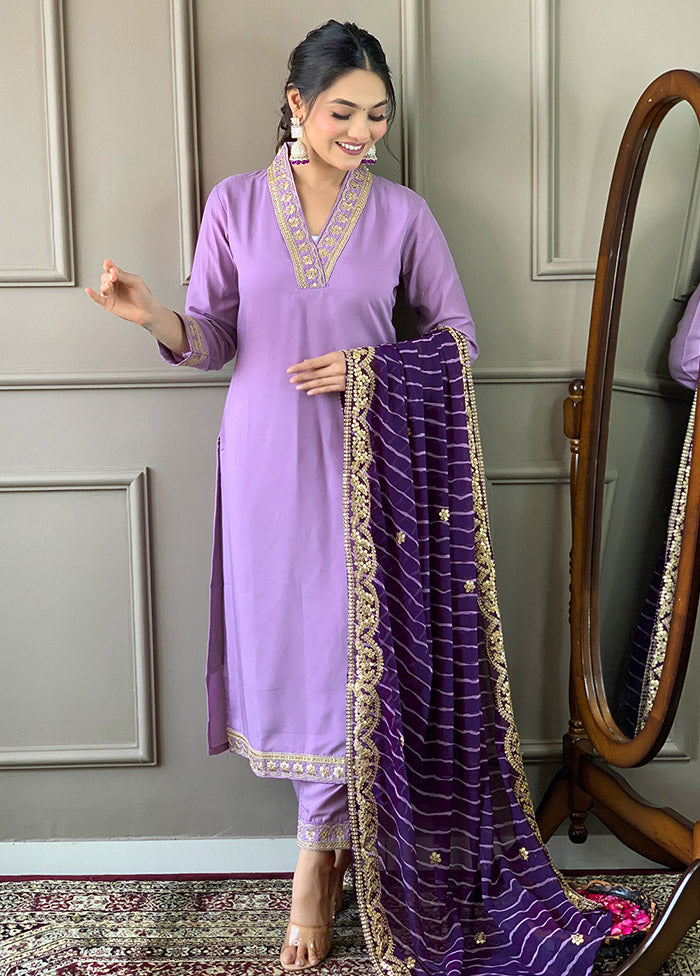 3 Pc Purple Readymade Viscose Suit Set