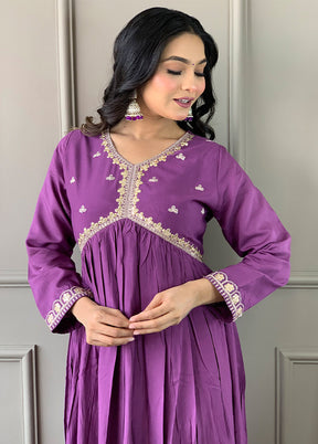 3 Pc Purple Readymade Viscose Suit Set