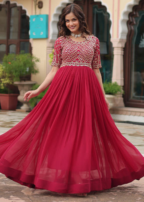 Pink Readymade Georgette Long Indian Dress