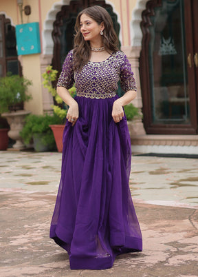 Purple Readymade Georgette Long Indian Dress