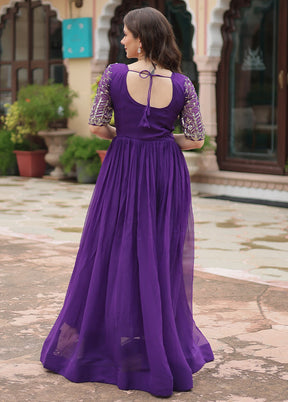 Purple Readymade Georgette Long Indian Dress