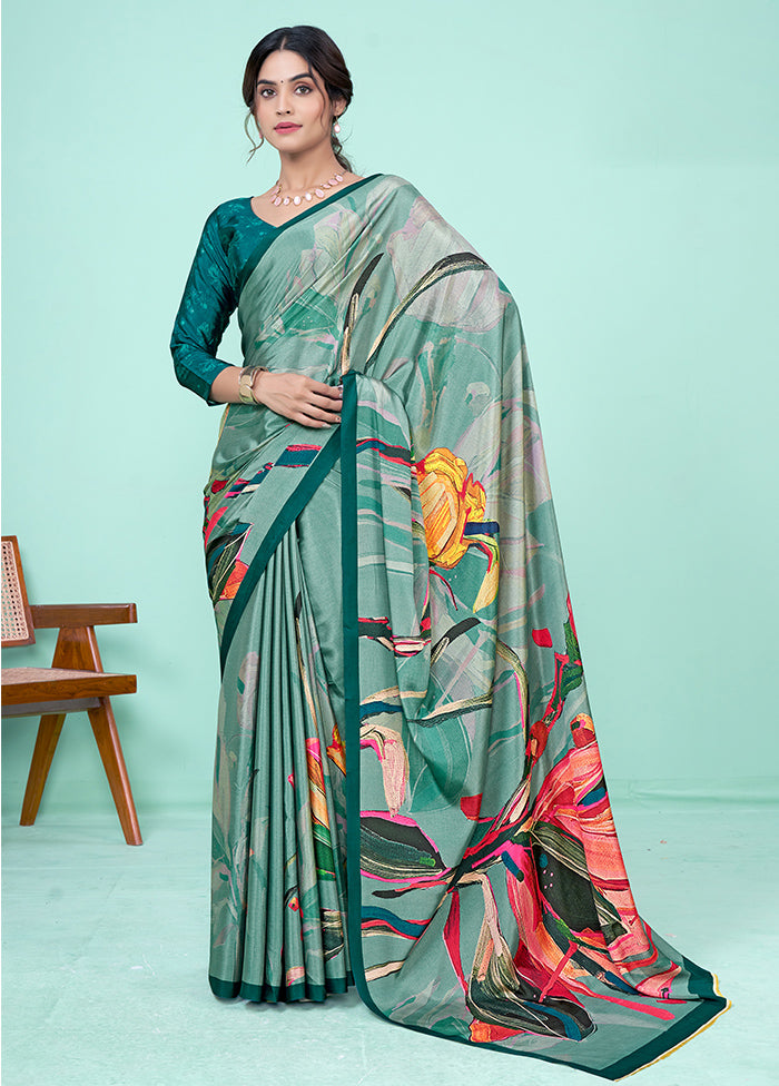 Green Crepe Silk Saree With Blouse Piece