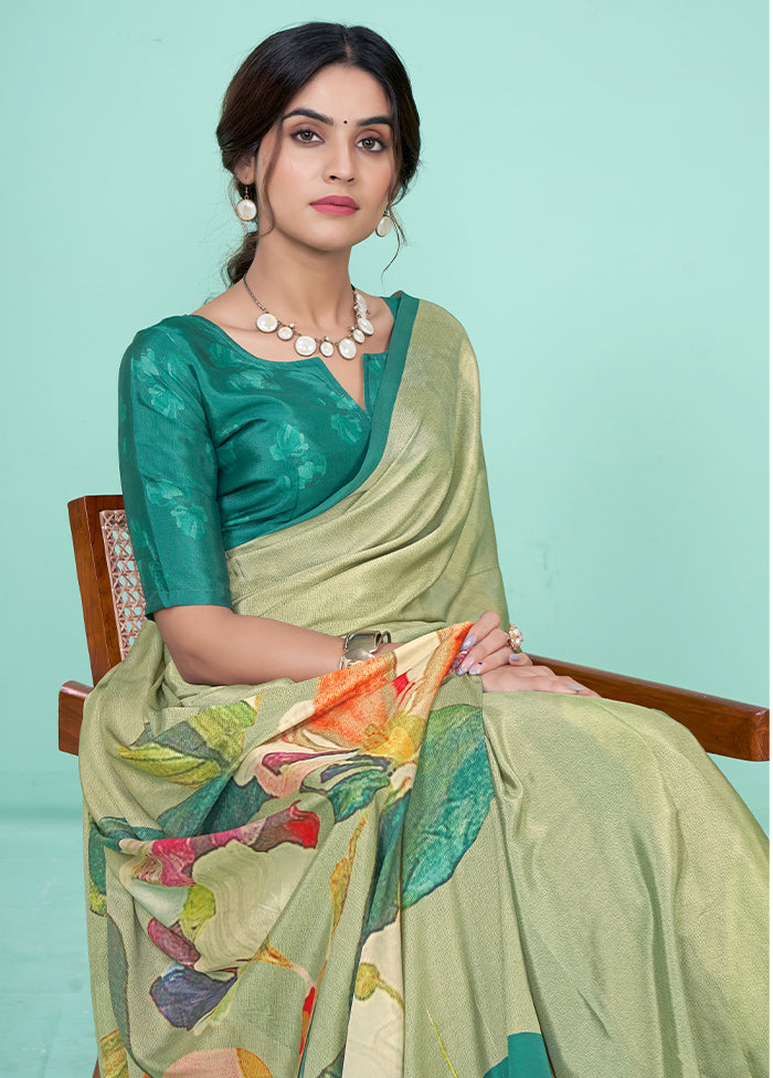 Pista Green Crepe Silk Saree With Blouse Piece