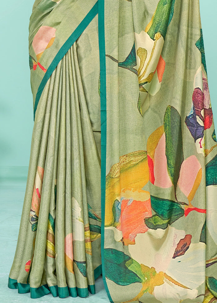 Pista Green Crepe Silk Saree With Blouse Piece