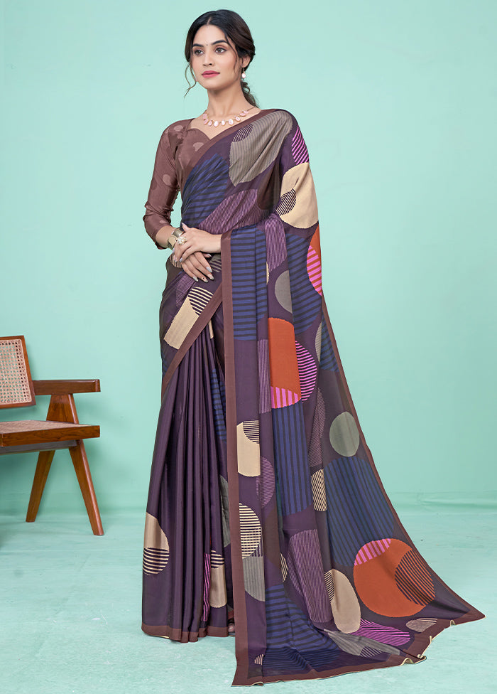 Purple Crepe Silk Saree With Blouse Piece