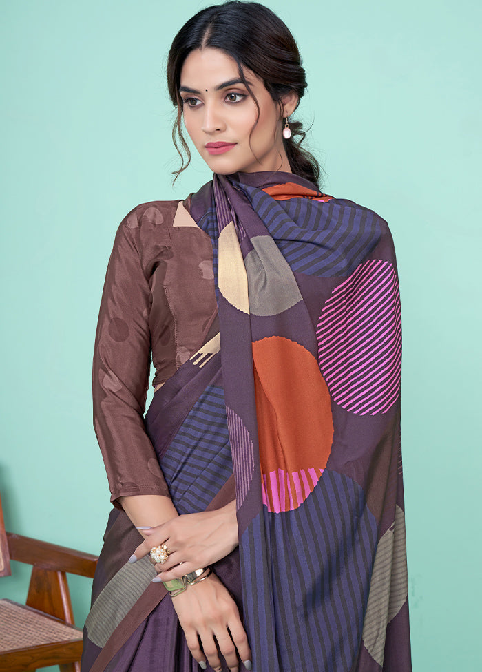 Purple Crepe Silk Saree With Blouse Piece