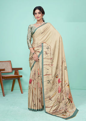 Cream Crepe Silk Saree With Blouse Piece