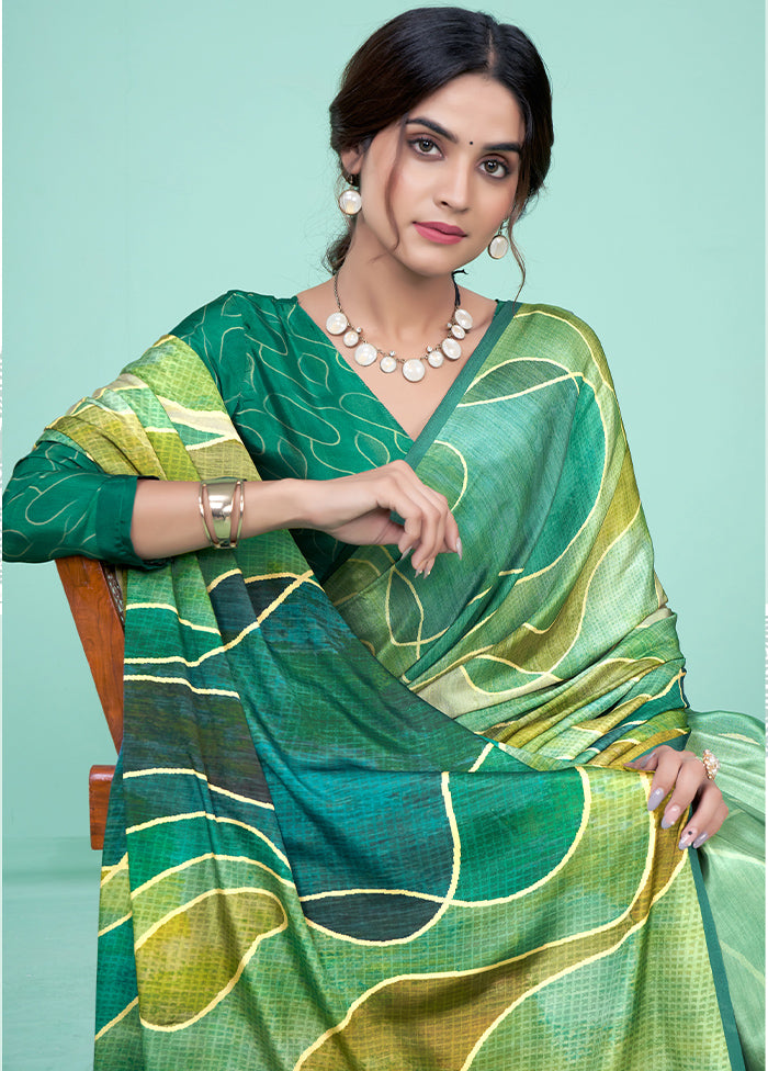 Green Crepe Silk Saree With Blouse Piece