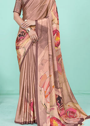 Brown Crepe Silk Saree With Blouse Piece