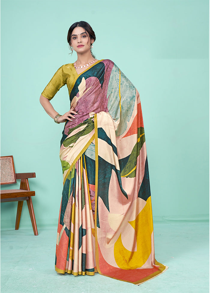 Multicolor Crepe Silk Saree With Blouse Piece