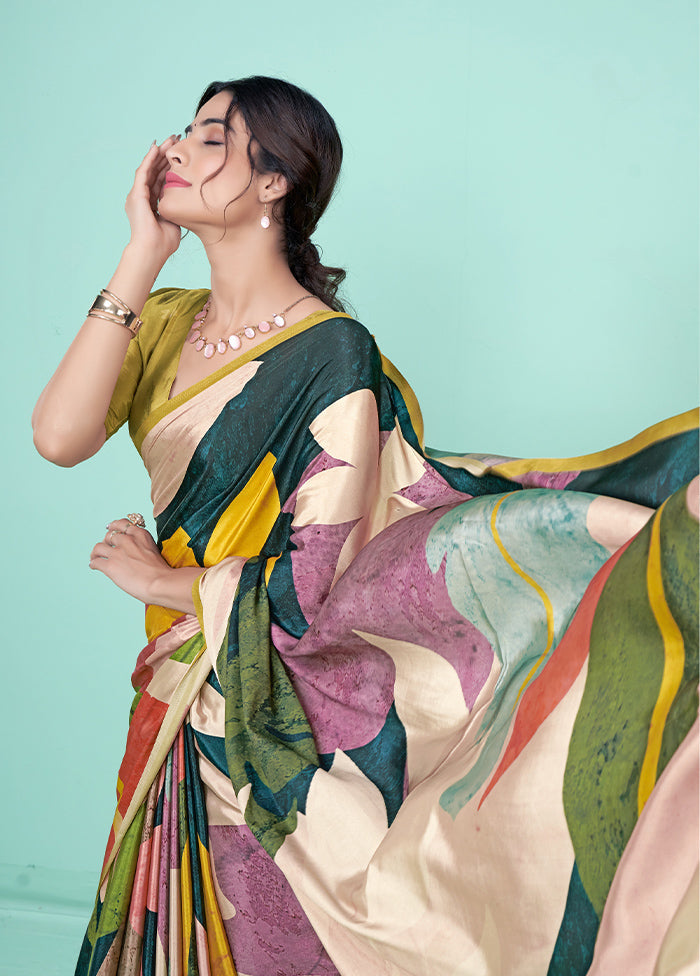 Multicolor Crepe Silk Saree With Blouse Piece