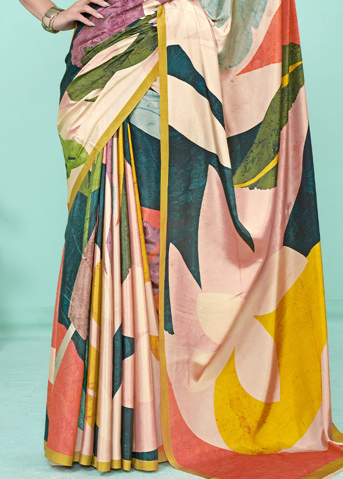 Multicolor Crepe Silk Saree With Blouse Piece