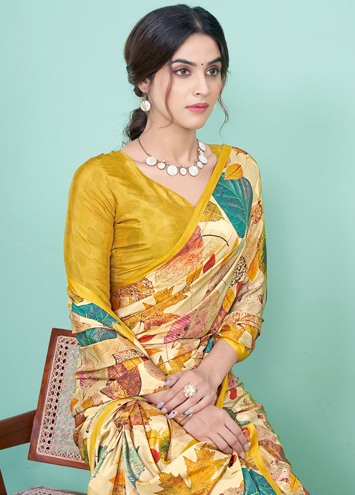 Multi Crepe Silk Saree With Blouse Piece