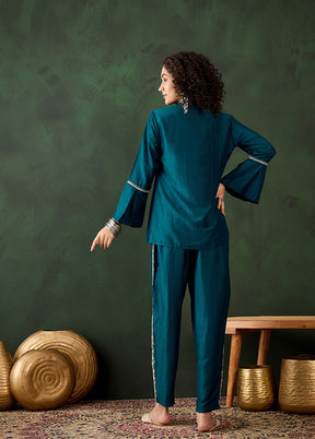 2 Pc Teal Readymade Silk Coord Set