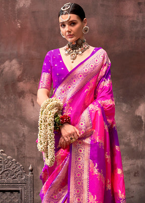 Pink Dupion Silk Saree With Blouse Piece