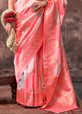 Peach Dupion Silk Saree With Blouse Piece