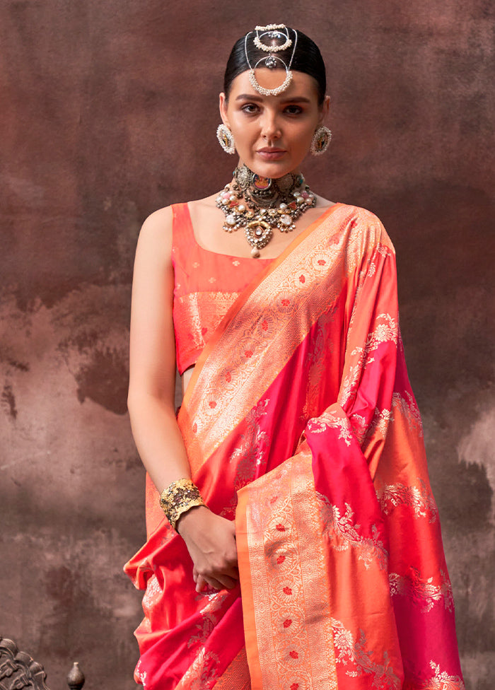 Red Dupion Silk Saree With Blouse Piece