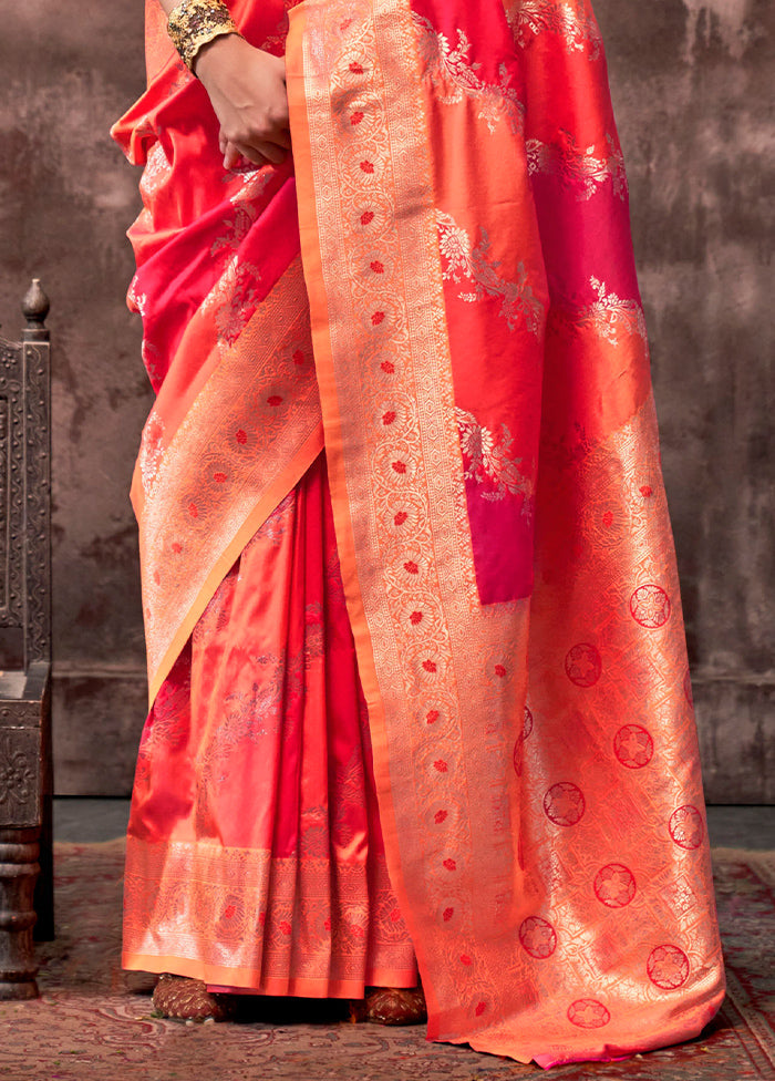 Red Dupion Silk Saree With Blouse Piece