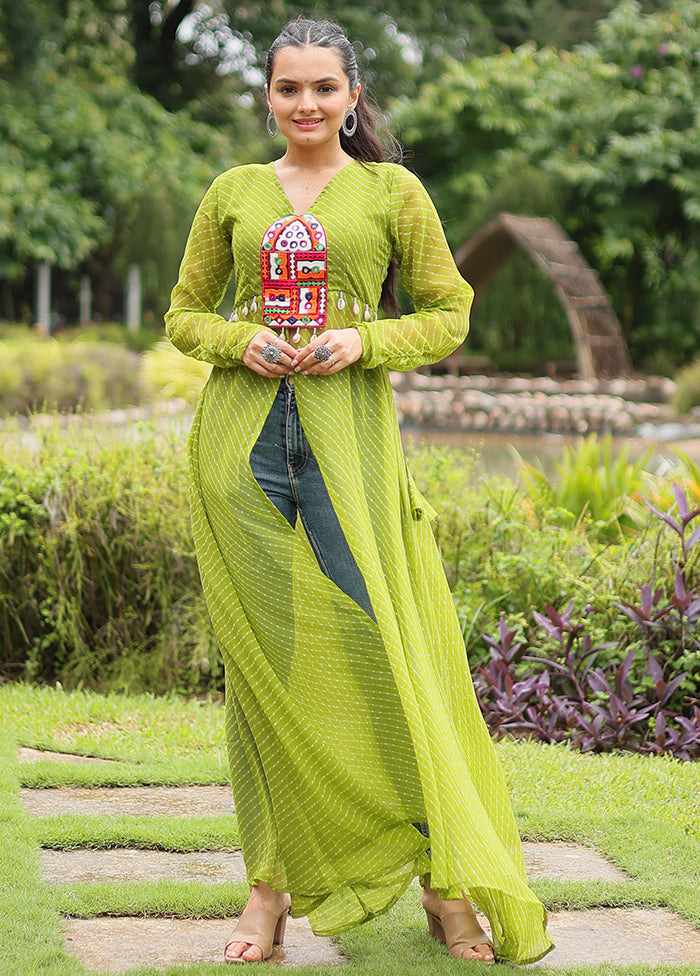 Green Readymade Georgette Long Kurti