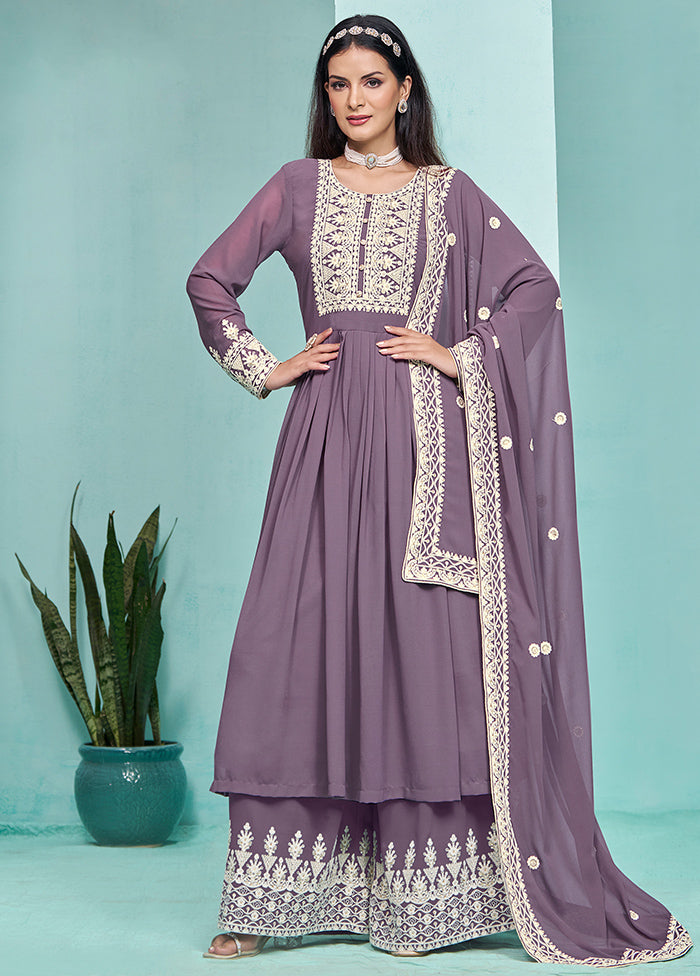 3 Pc Voilet Semi Stitched Georgette Dupatta Suit Set