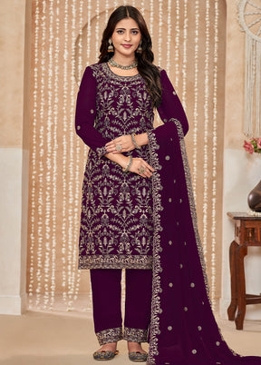 3 Pc Wine Semi Stitched Georgette Dupatta Suit Set