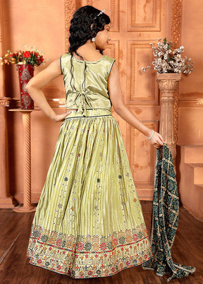 Yellow Silk Sequance Embroidery Work Lehenga With Dupatta